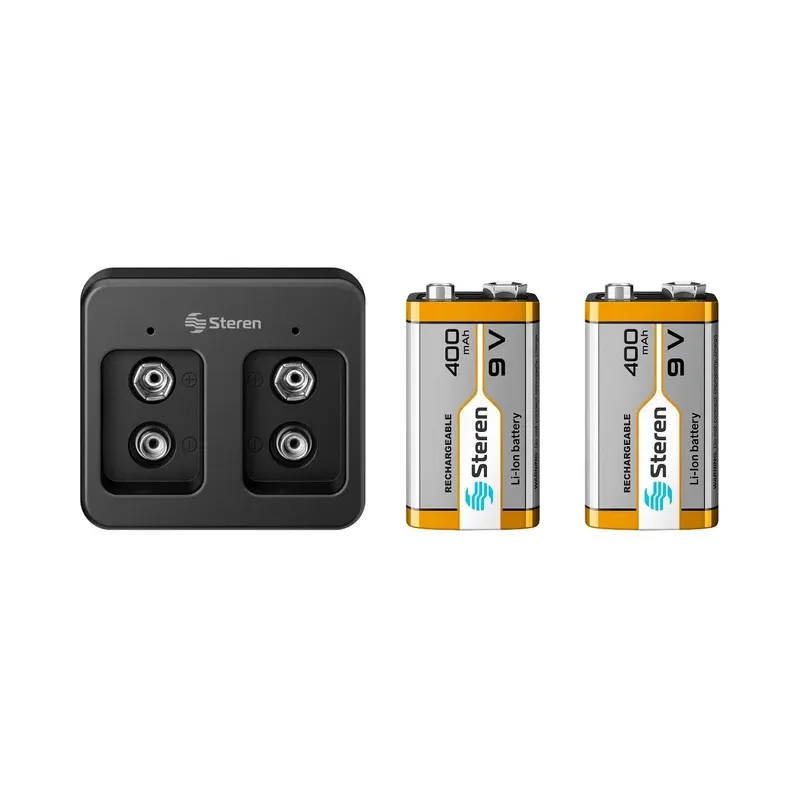 Cargador inteligente para pilas Li-ion "9V". Incluye 2 pilas 9V Steren CRG-255