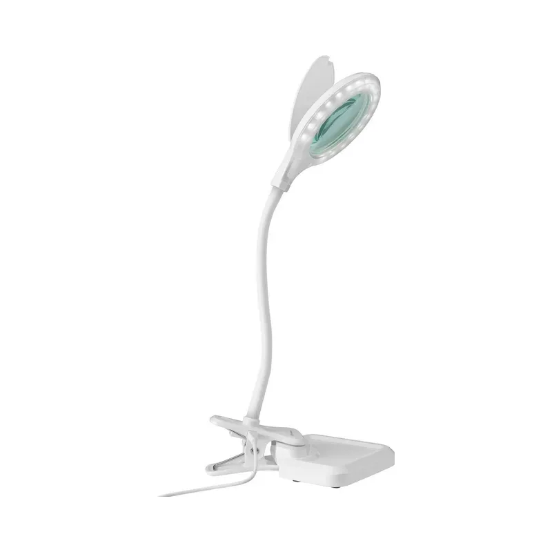 Lámpara LED con lupa (3x), cuello flexible y pinza Steren HER-735