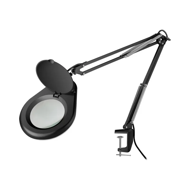 Lámpara LED con lupa (5x) y brazo articulado, negra Steren HER-740NE