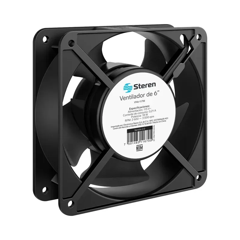 Ventilador metálico de 6", 117 Vca Steren VN6-117M
