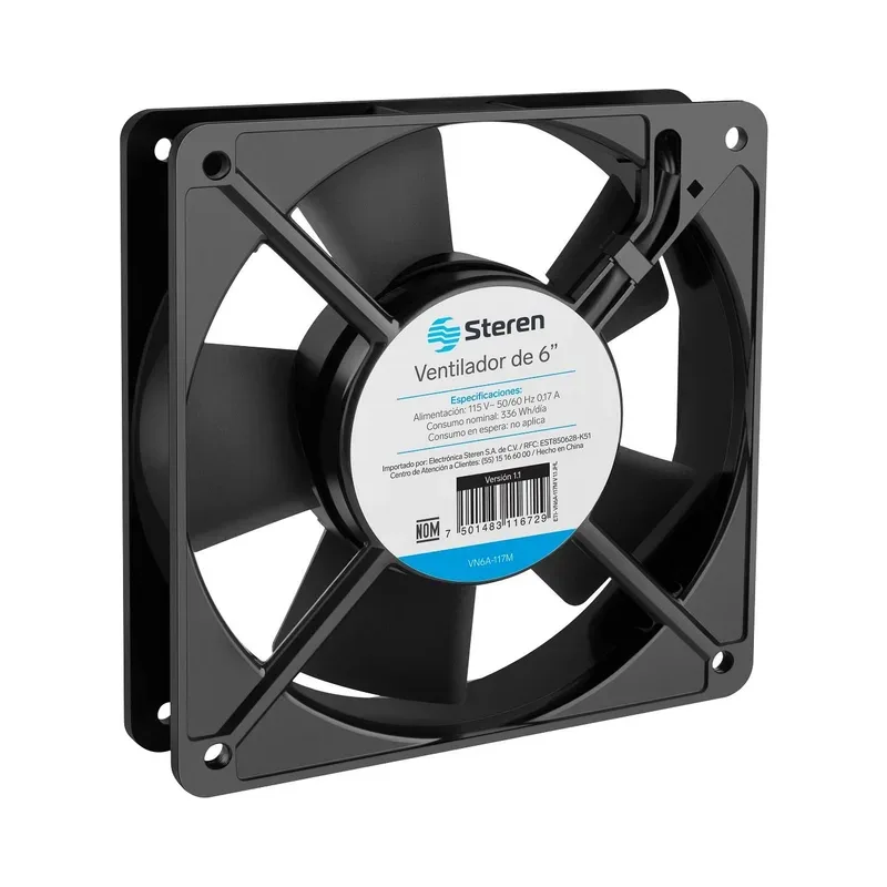 Ventilador metálico de 6", 117 Vca Steren VN6A-117M