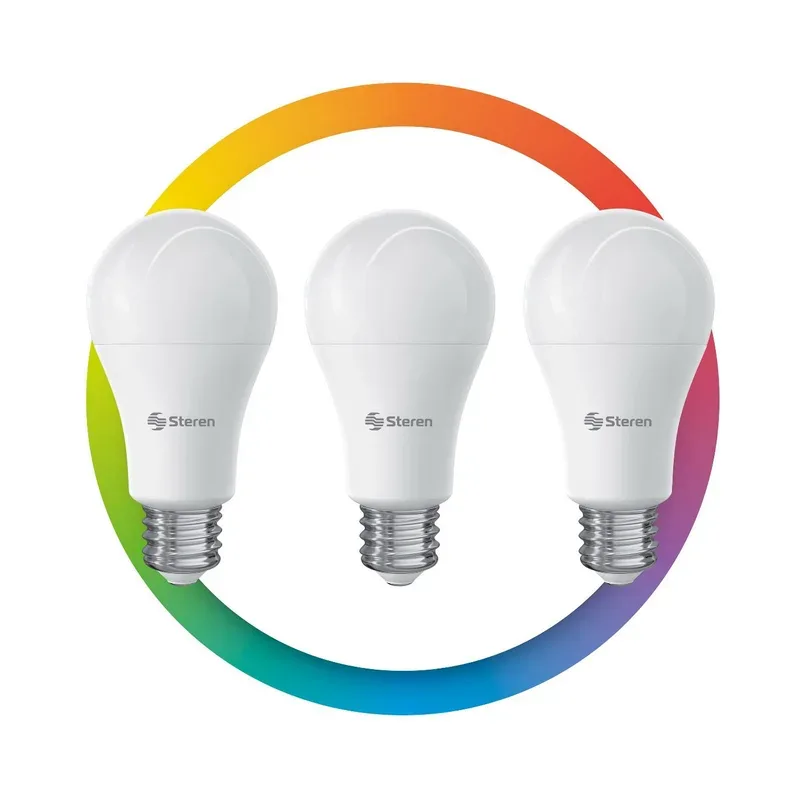 3 bombillos LED Wi-Fi RGB+W multicolor de 10 W Steren SHOME-120/3