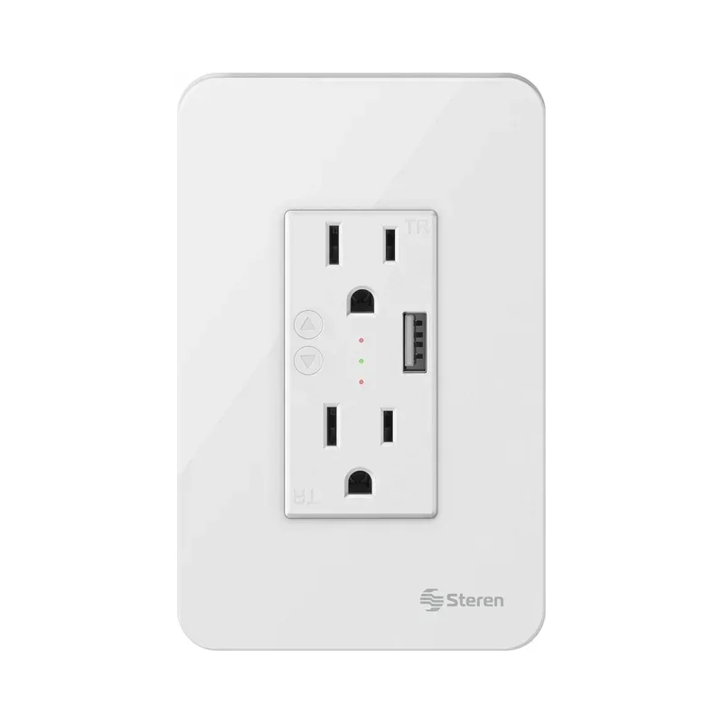 Doble contacto Wi-Fi y cargador USB, con placa para pared Steren SHOME-118
