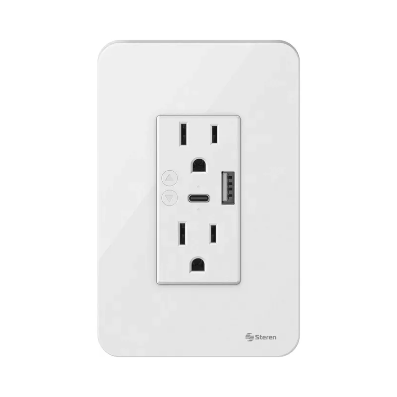 Doble contacto Wi-Fi* y cargador USB / USB C, con placa para pared Steren SHOME-119