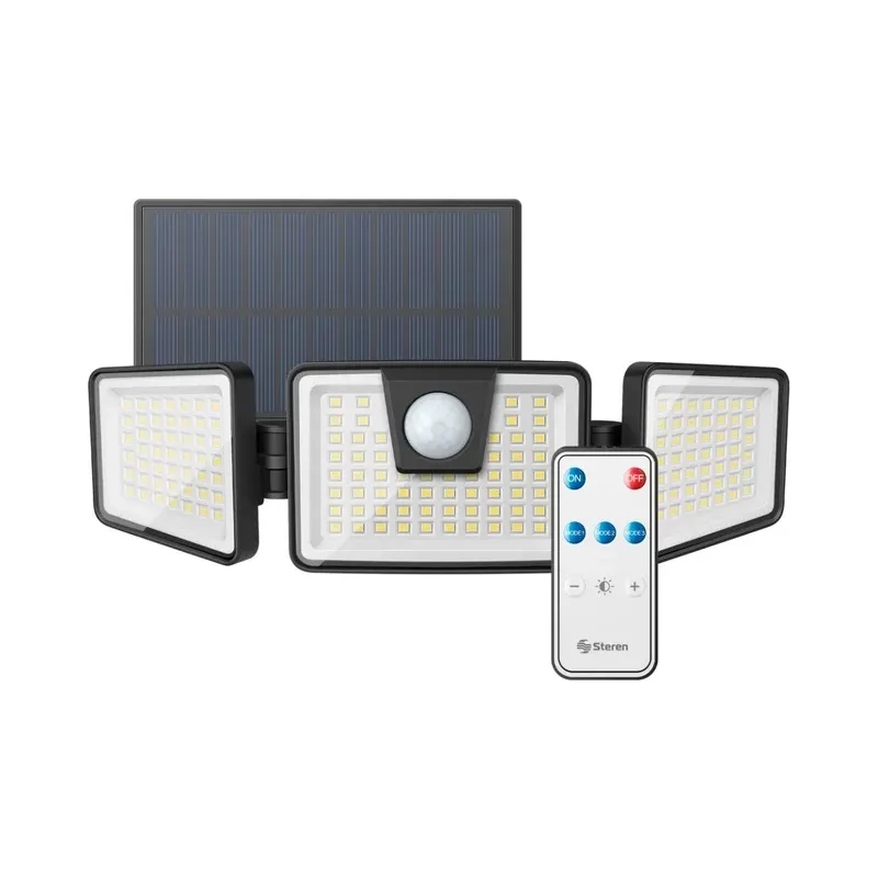 Reflector LED con sensor de movimiento, panel solar, batería recargable y control remoto Steren LAM-077