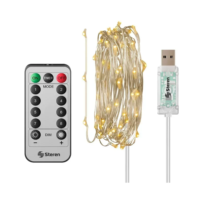 Serie LED USB cálida de 9,6 m con control remoto Steren MODLED-060BCO