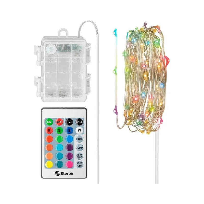 Serie LED multicolor RGB de 2 m con módulo para pilas y control remoto Steren MODLED-065RGB