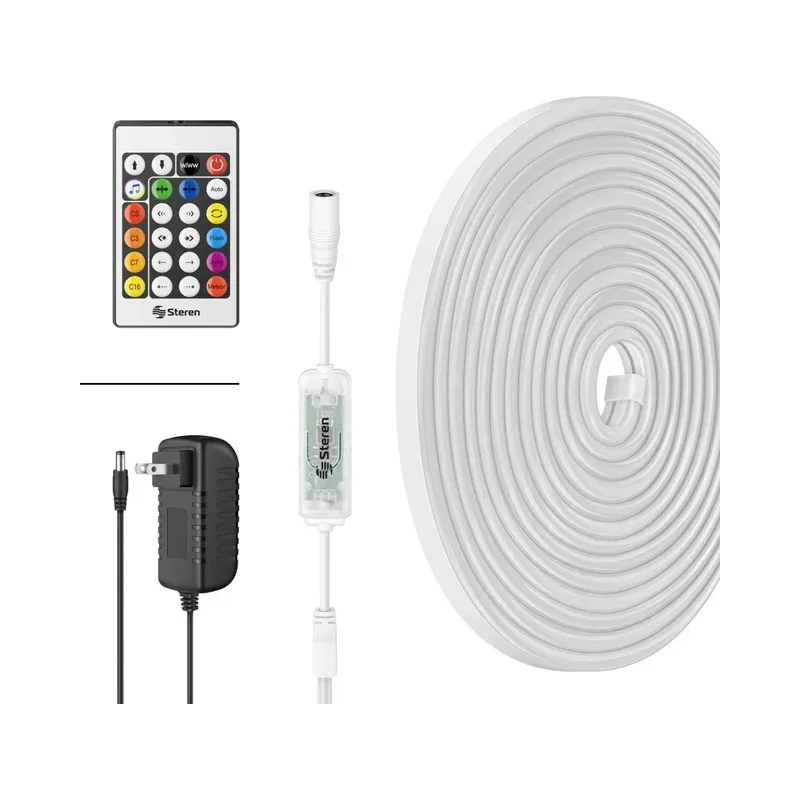 Tira LED Neón multicolor RGB de 5 m para exterior con control remoto Steren MODLED-605RGB