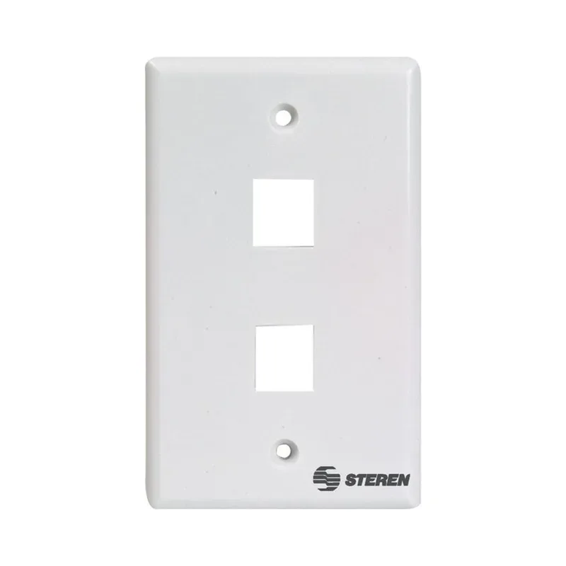 Placa para registro de 2 cavidades, para jack RJ45 CAT 5e y 6, tipo Keystone Steren 310-202WH