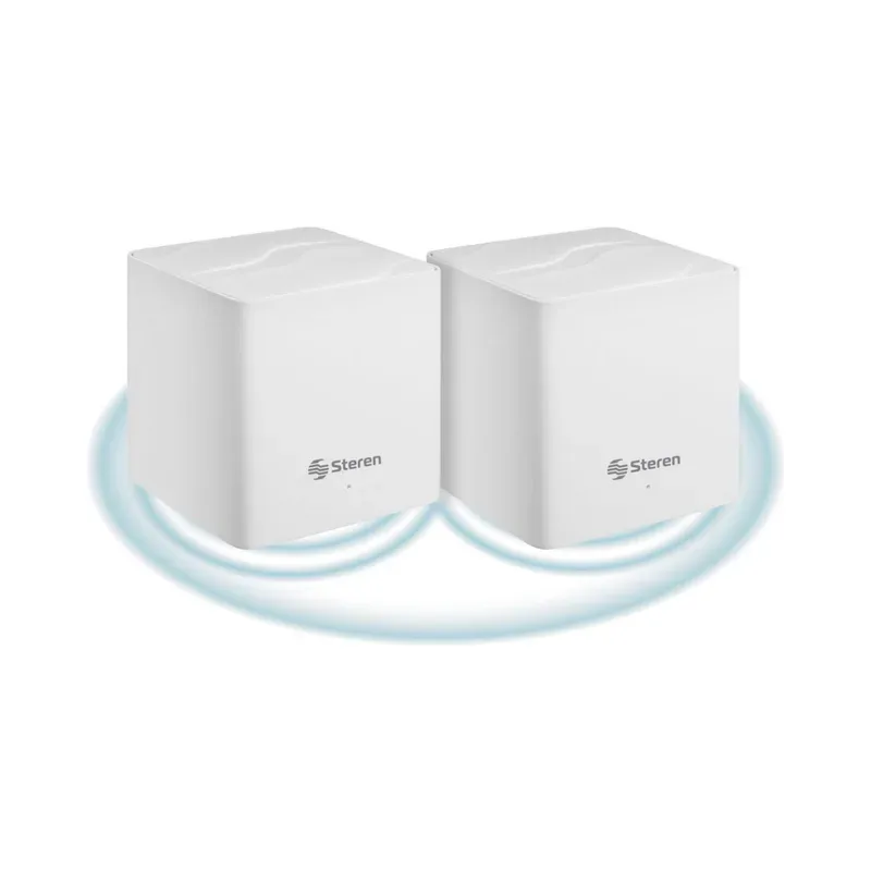 Sistema Smart Wi-Fi* 6 MESH doble AX1500 2,4 GHz y 5 GHz, hasta 30 m de alcance por módulo Steren MESH-200+