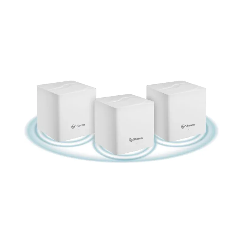 Sistema Smart Wi-Fi* 6 MESH triple AX1500 2,4 GHz y 5 GHz, hasta 30 m de alcance por módulo Steren MESH-300+