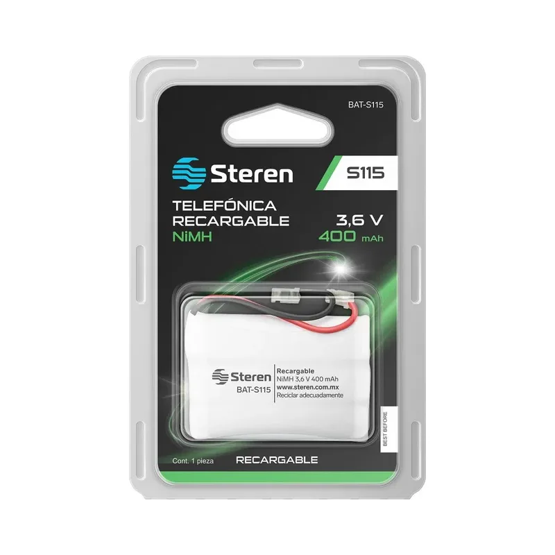 Pila telefónica recargable NiMH de 3.6 Vcc, 400 mAh Steren BAT-S115