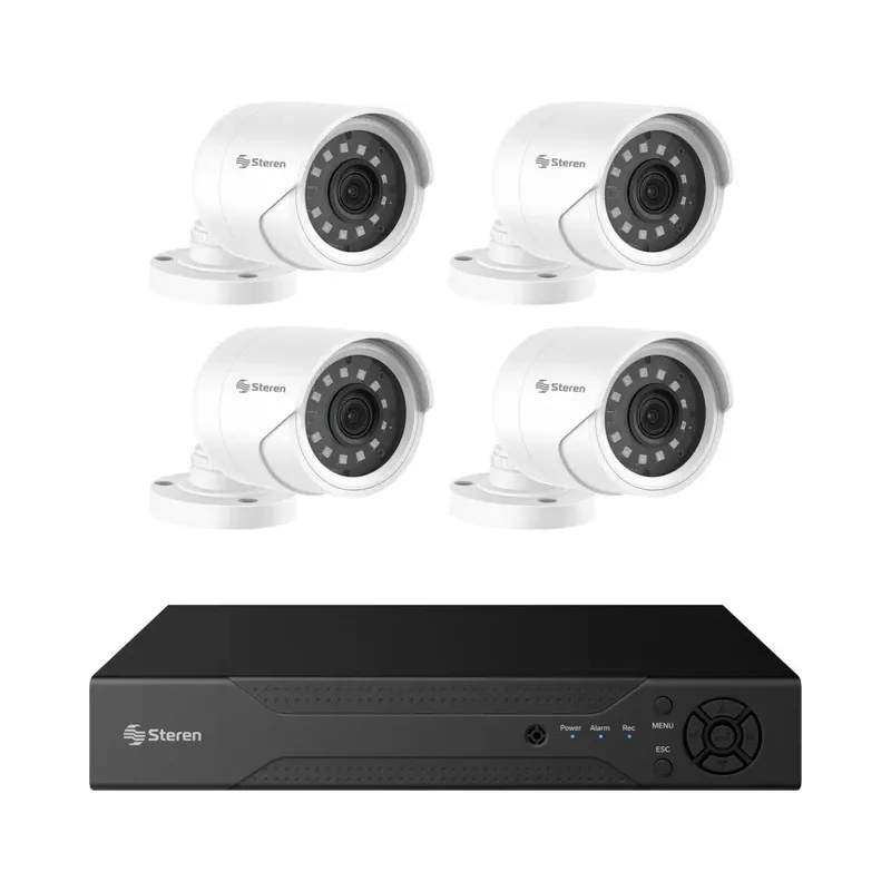 Sistema de seguridad CCTV con DVR pentahíbrido de 12 canales, 4 cámaras, disco duro y monitoreo por Internet Steren CCTV-948/HDD